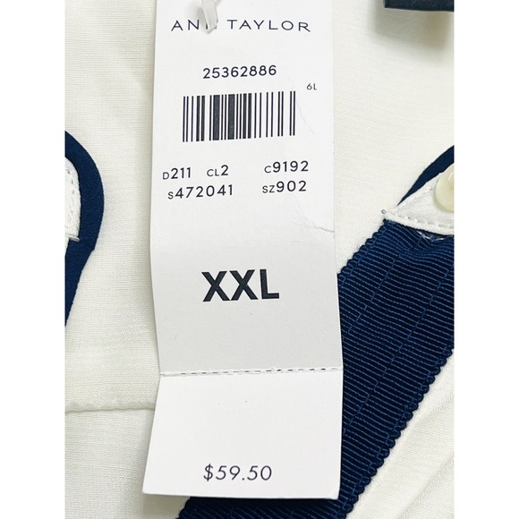 Ann Taylor Sleeveless Blouse Womens 2XL White Navy Trim Button Front Rayon Top - Picture 6 of 8